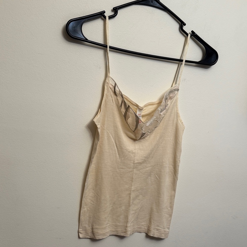 St. Michael Elegant Cream silk Lace Trim Women's Top